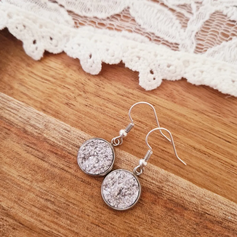 Stainless Steel Round Glitter Earrings