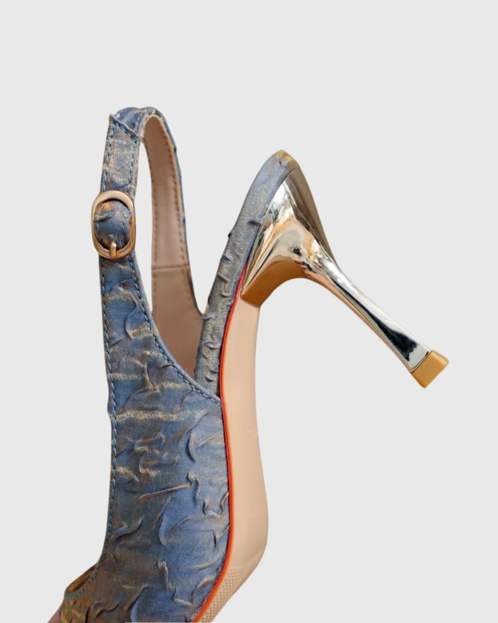 Embossed Satin Slingback Pumps in Blue