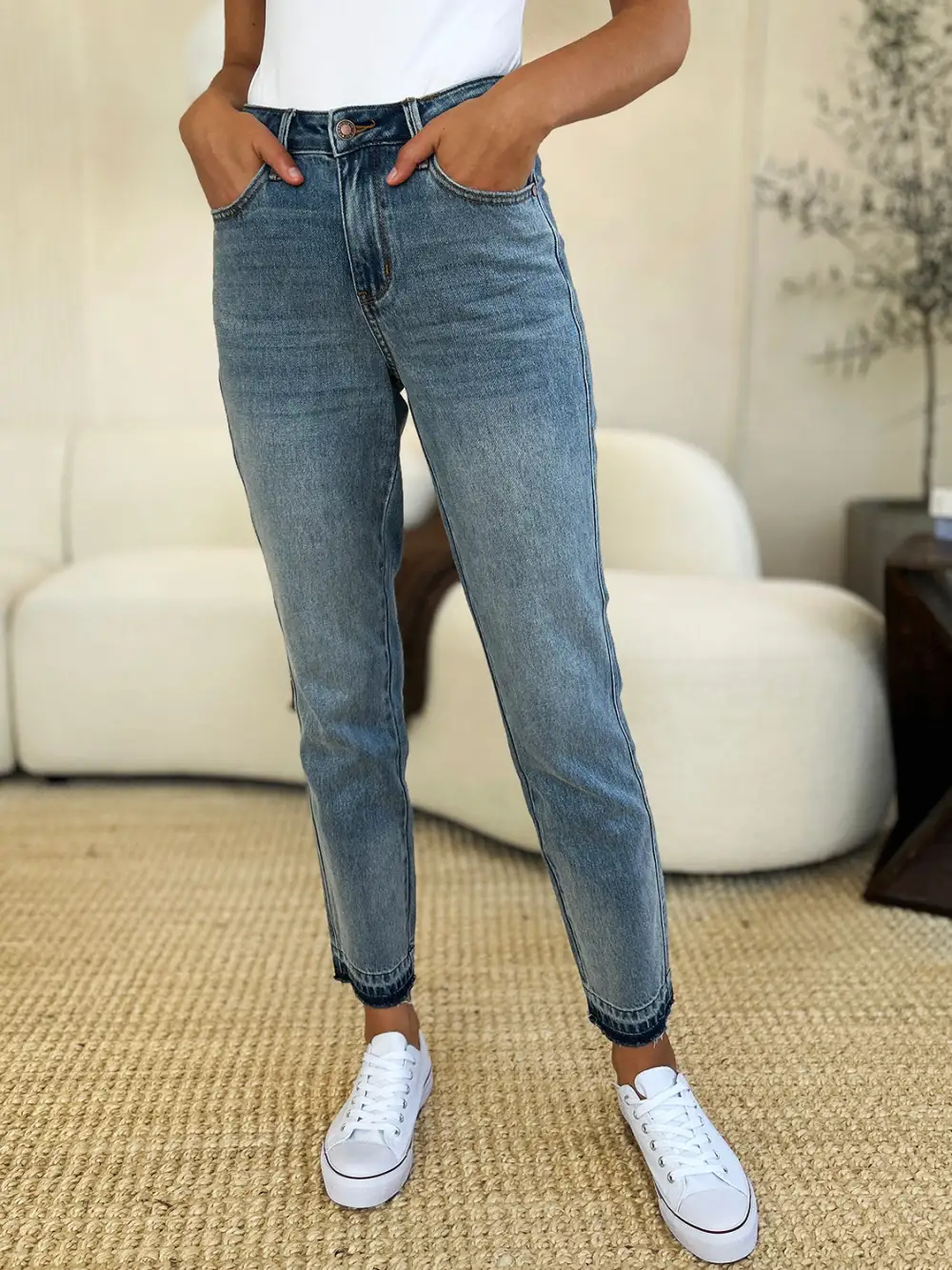 Mid Rise Rigid Magic Release Hem Denim Jeans