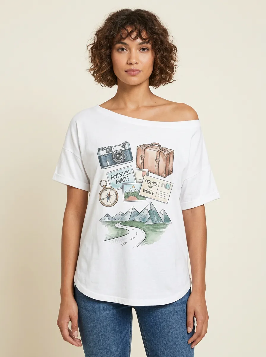 Women's Travel Lover Adventure Camera Mountain Printed T-shirt