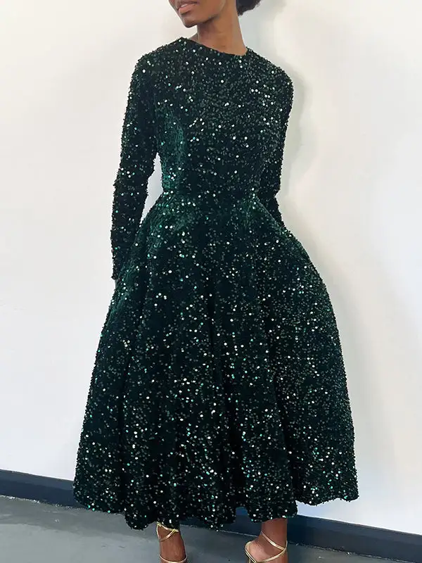 Sequined Neck Maxi Dress
