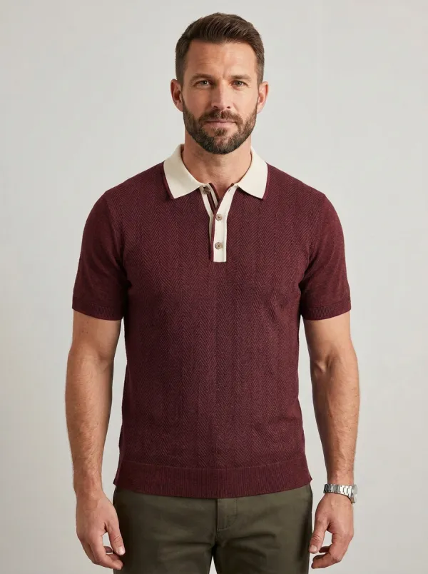 Men's Classic Everyday Herringbone Knit Polo Shirt