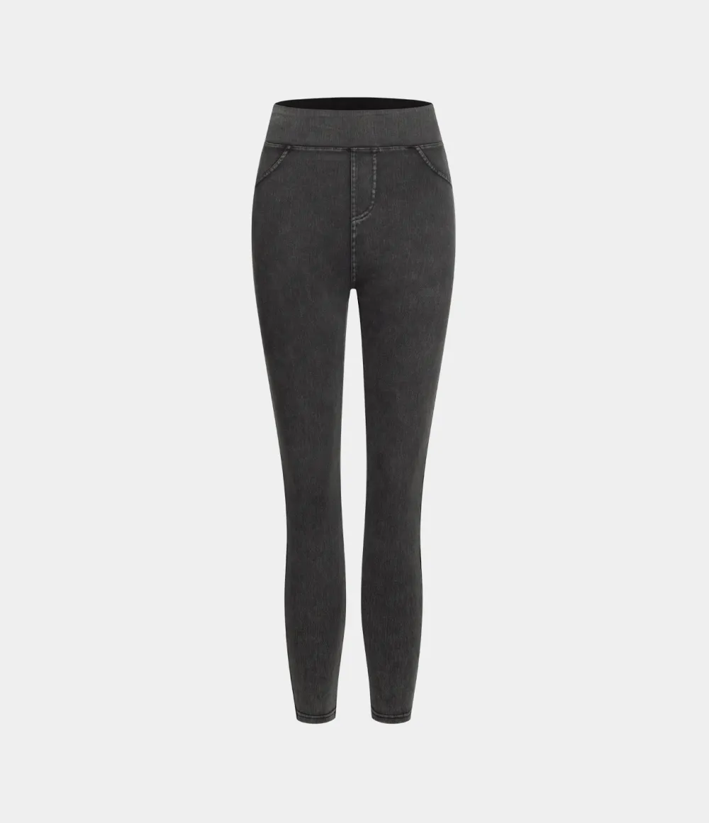 Magic High Waisted Back Side Pocket Stretchy Knit Denim Casual Leggings