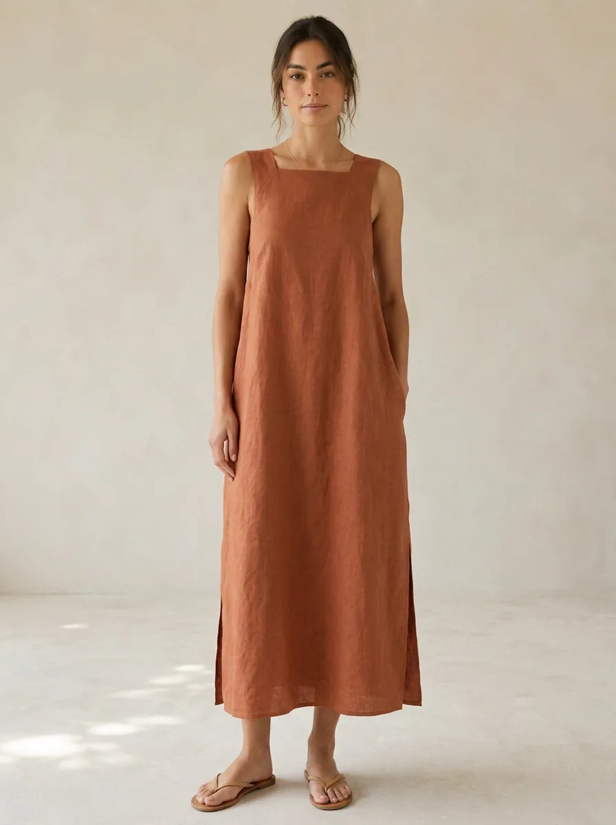 Women's Leisure Casual Linen Maxi Backless Dress
