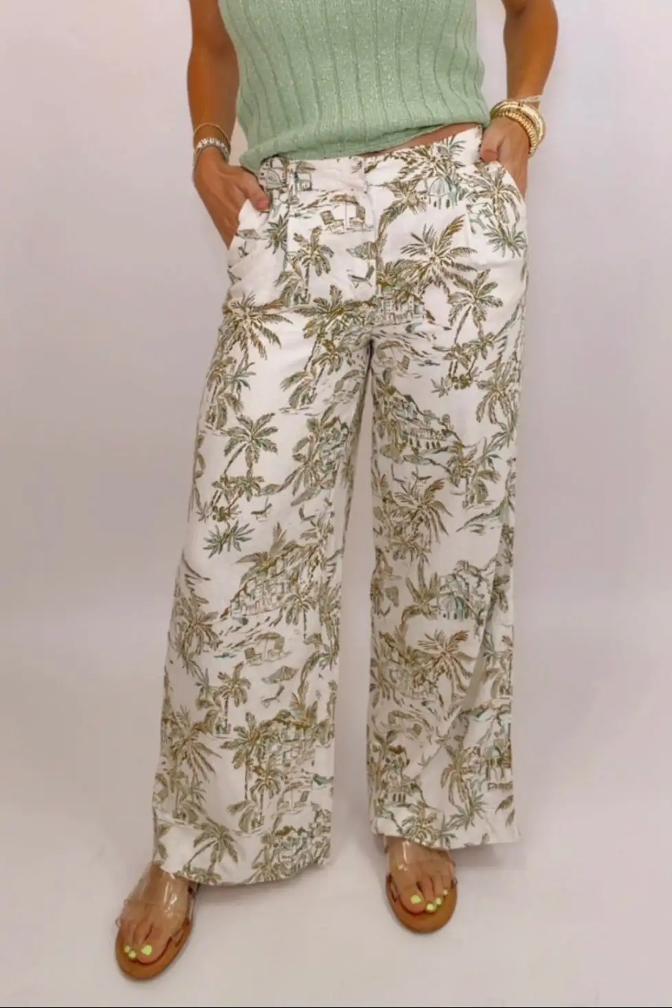 Button Front Linen Blend Pants