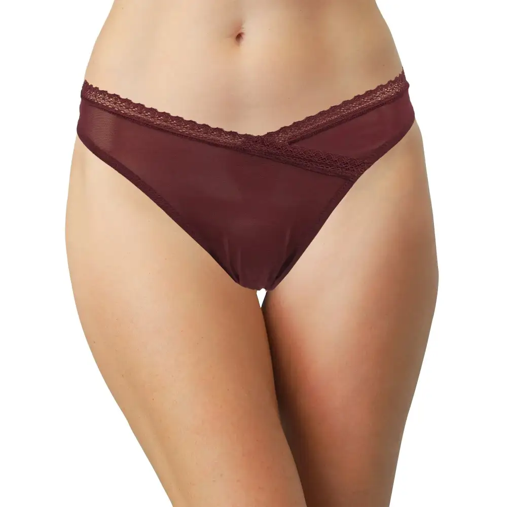 Classic Lace-Trim Lace Mesh Thong Panty
