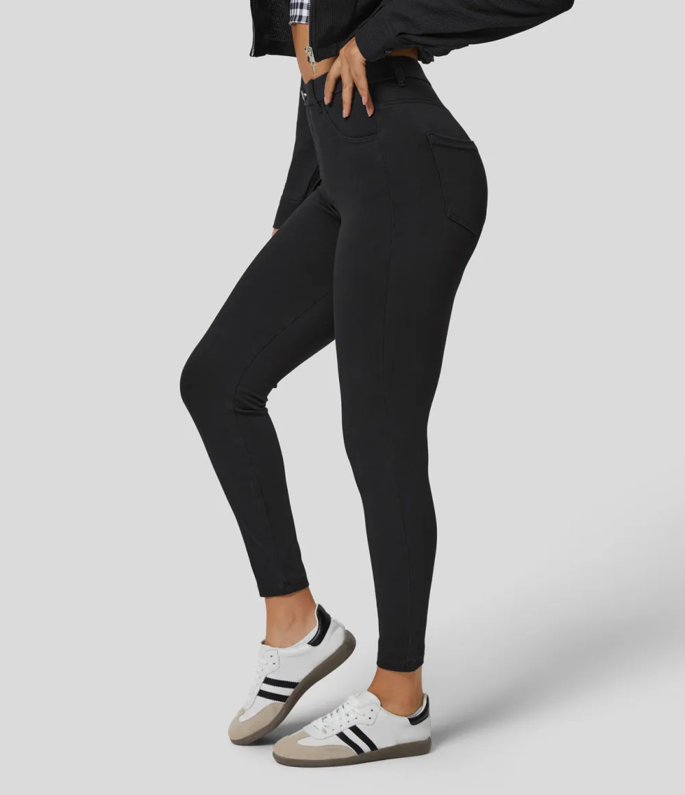 Magic High Waisted Multiple Pockets Stretchy Knit Denim Work Leggings