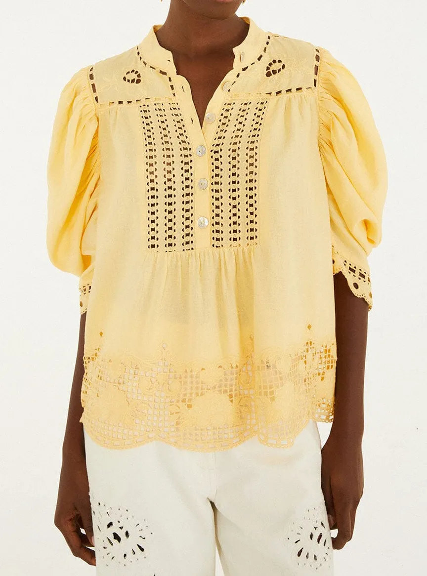 Modern Embroidered Eyelet Short-Sleeve Blouse