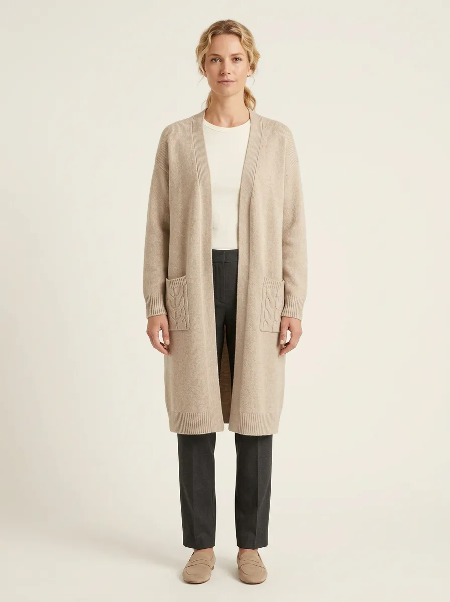 Women's Open-Front Cable Pocket Cardigan