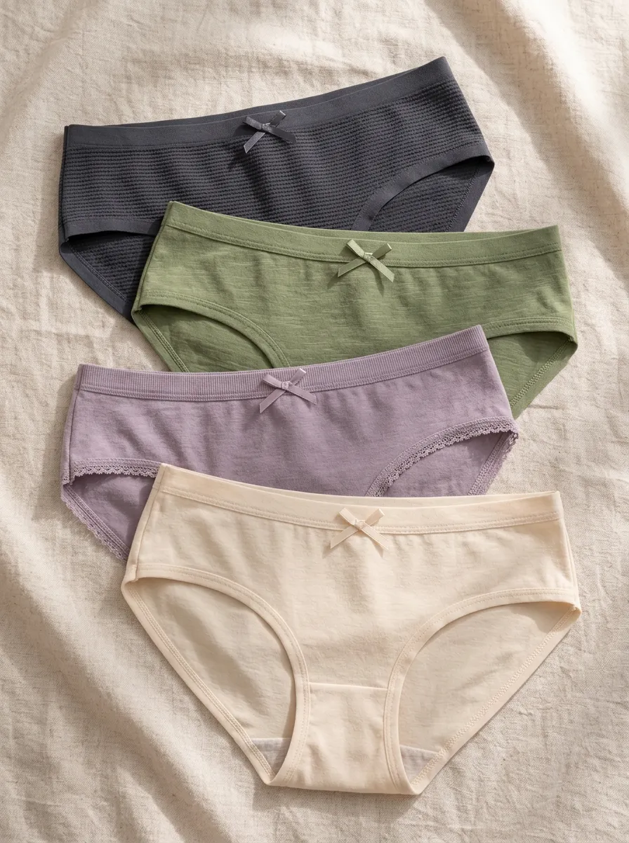 Women's Solid Color Bowknot Cotton Briefs Set