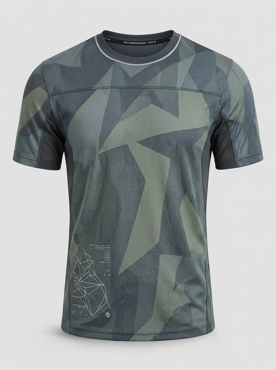 Men's Olive Geometric Camo Graphic T-Shirt