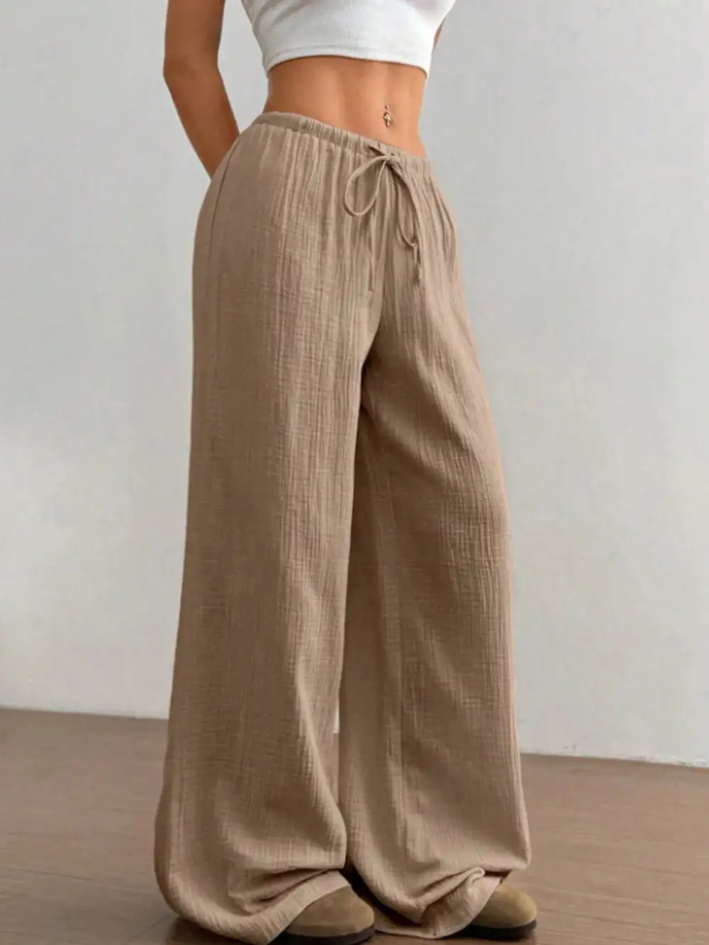 Polished Wide Leg Drawstring Pants