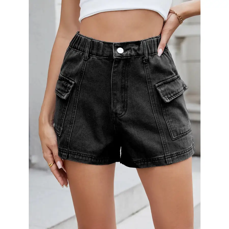Everyday High Waist Pocketed Cargo Denim Shorts