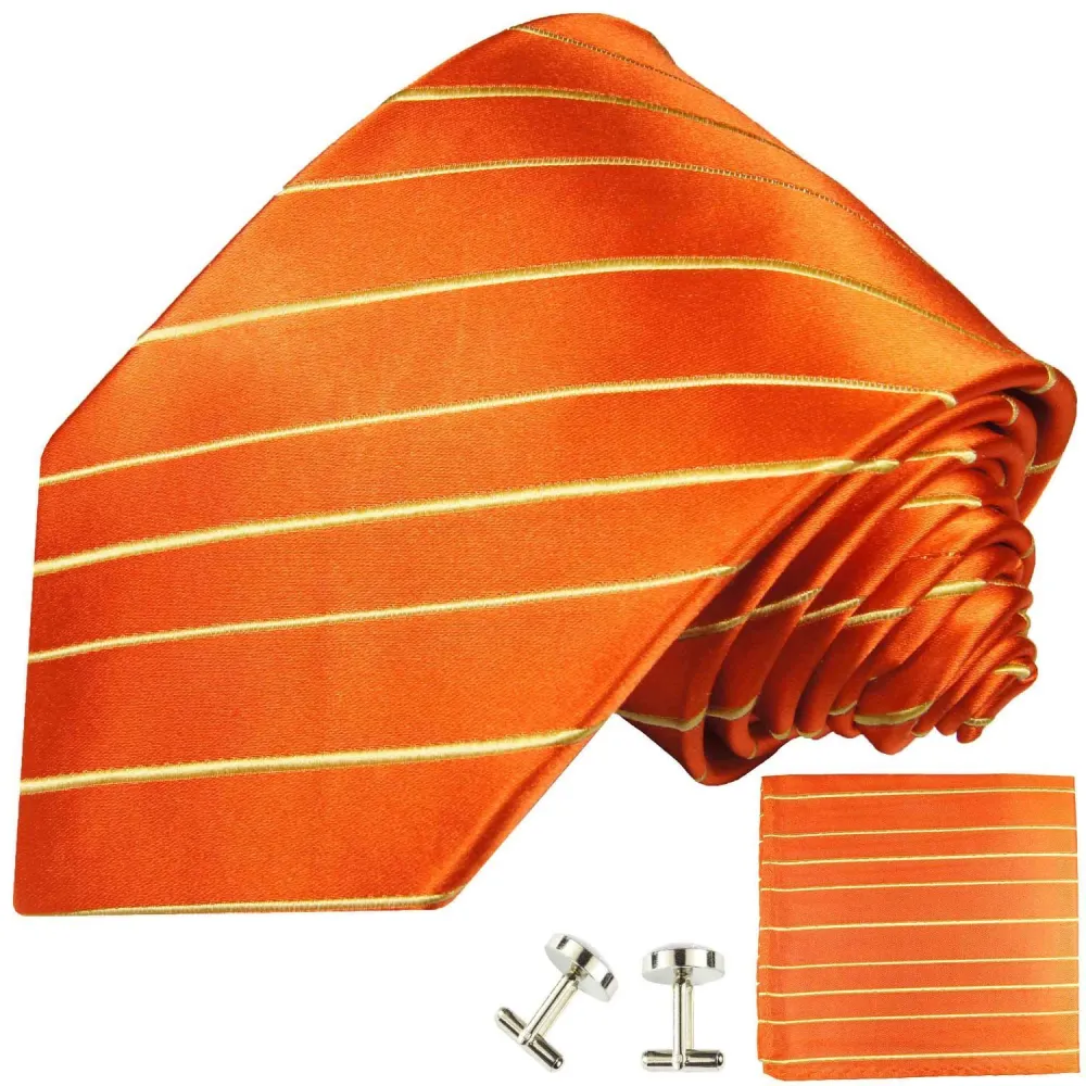 Polished Silk Striped Men's Necktie With Pocket Square and Cufflinks