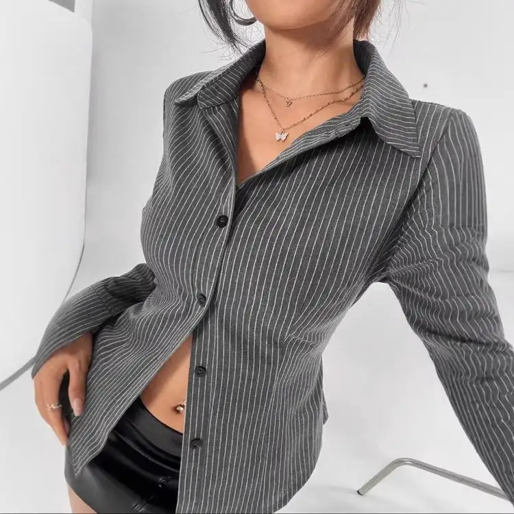 Feminine Striped Tailored Blouse
