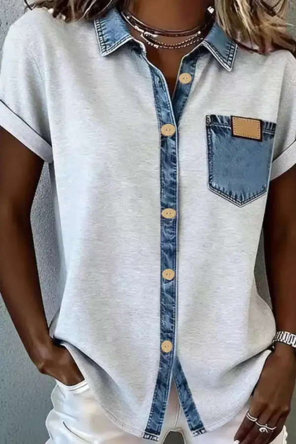 Classic Denim Trim Button Down Shirt