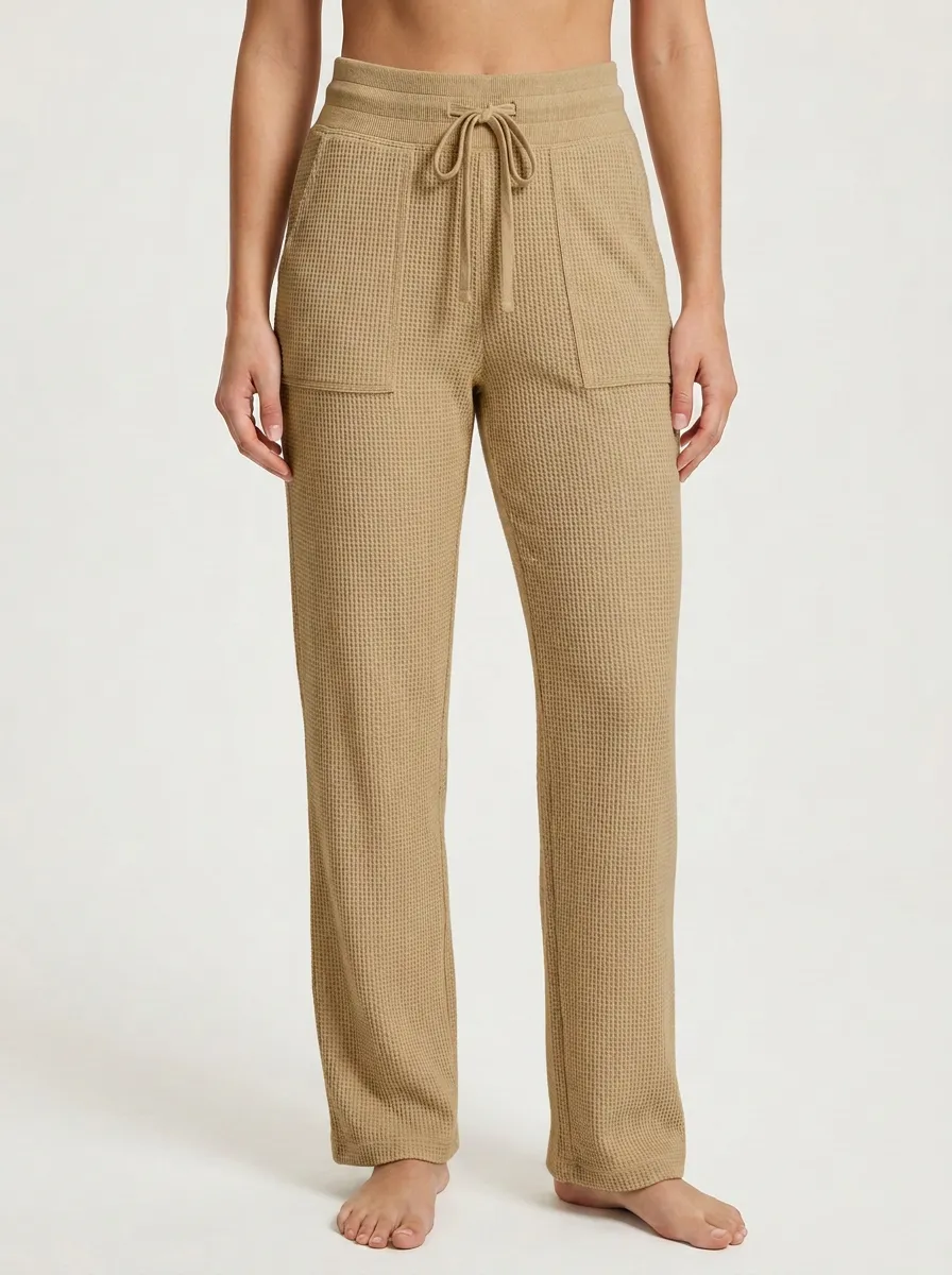 Women's Casual Lounge Waffle Knit Drawstring Printed Pants