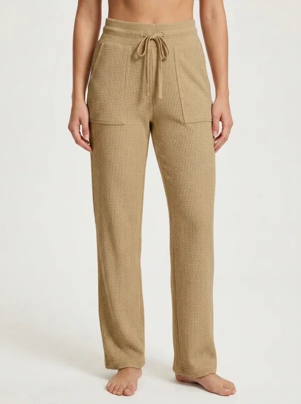Women's Casual Lounge Waffle Knit Drawstring Printed Pants