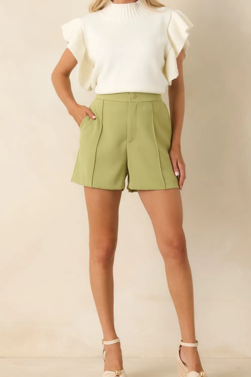 Matcha Pleated Tailored Shorts