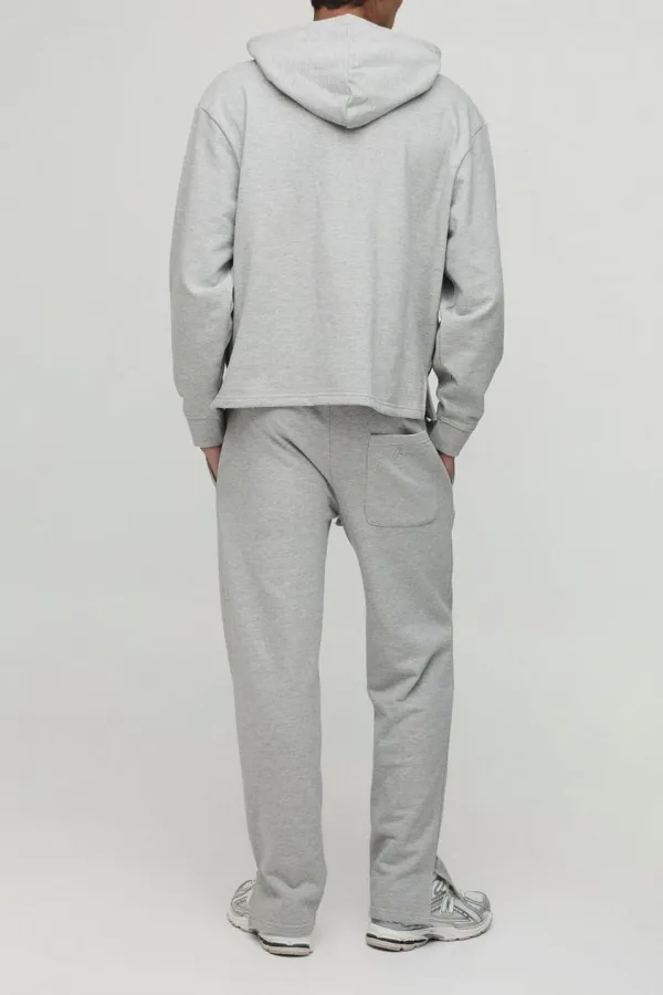 Grey Marl Regular Fit Pocket Hoodie Fall And Winter Cotton Daily