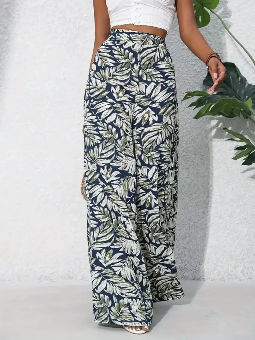 Wide Leg High Waist Printed Casual Pants
