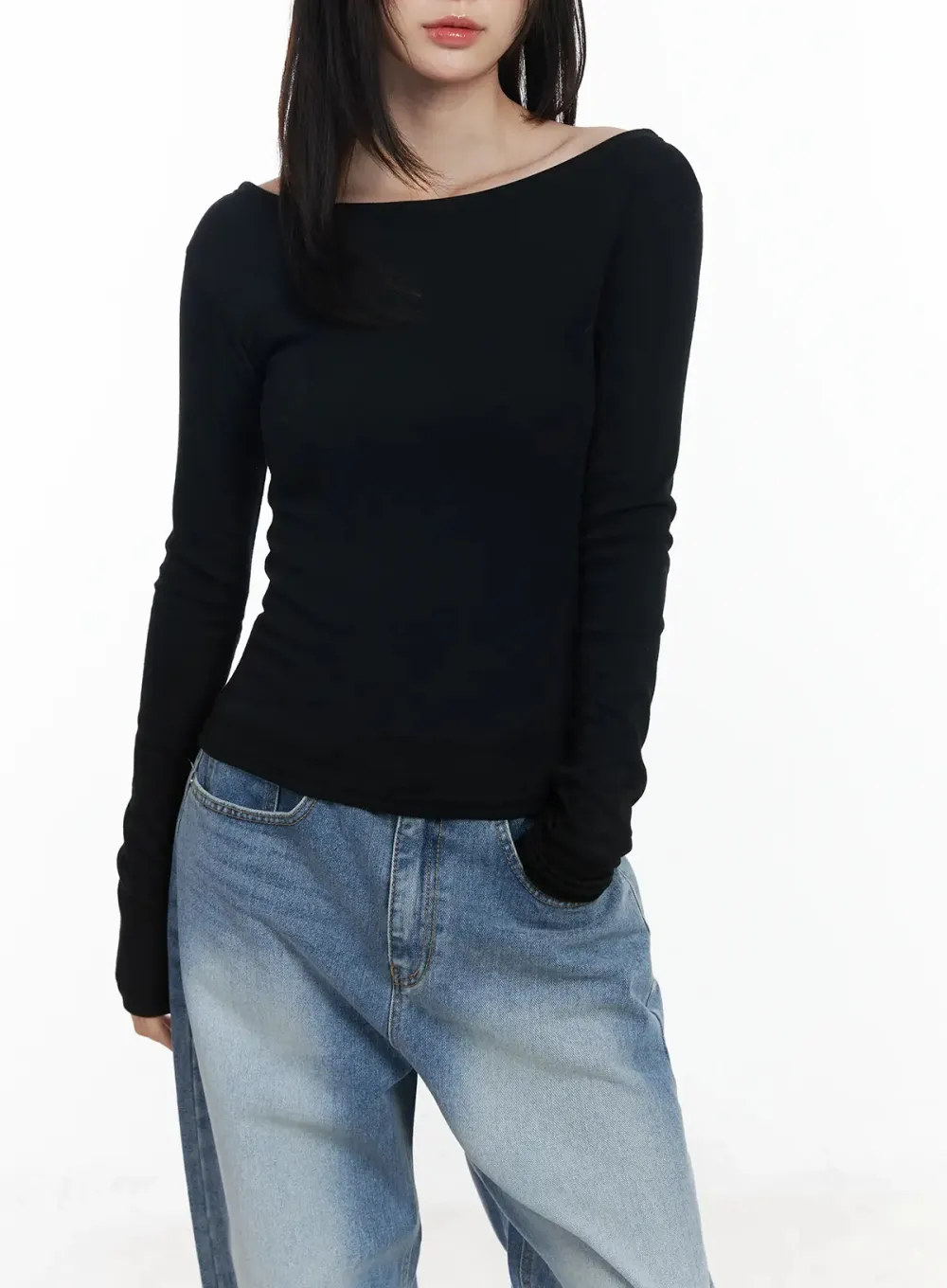 Basic Boat Neck Long Sleeve Top