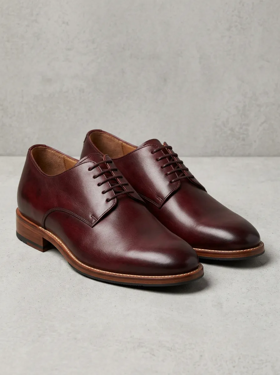 Men's Burgundy Leather Oxford Shoes