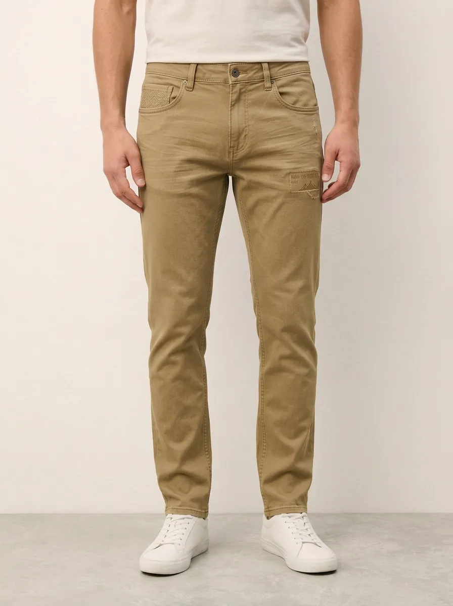 Men's Mountain Graphic Patch Distressed Printed Stretch Jeans