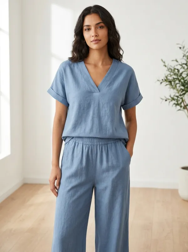 Casual Relaxed Women's V-Neck Casual Lounge Set
