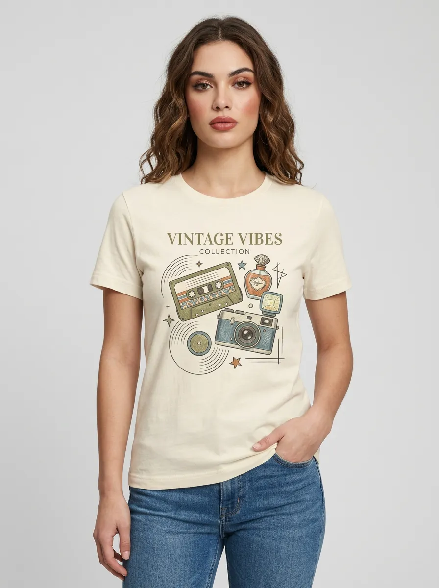 Women's Retro Nostalgia Cassette Camera Graphic T-Shirt