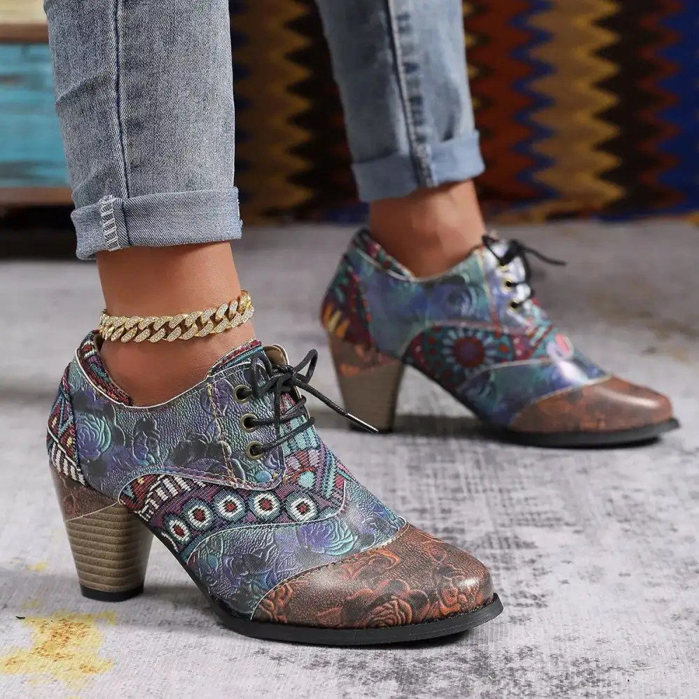 Lace Up Block Heel Ankle Boots