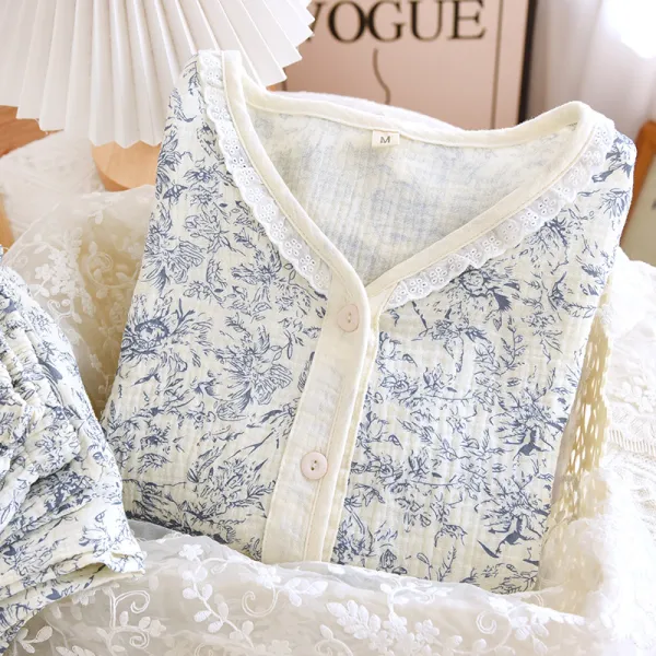 Cotton Allover Print Lace Pajama Set