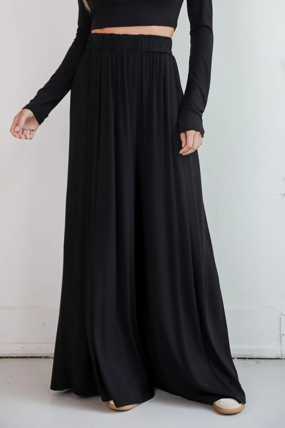 Step Black Pleated Wide Leg Pants