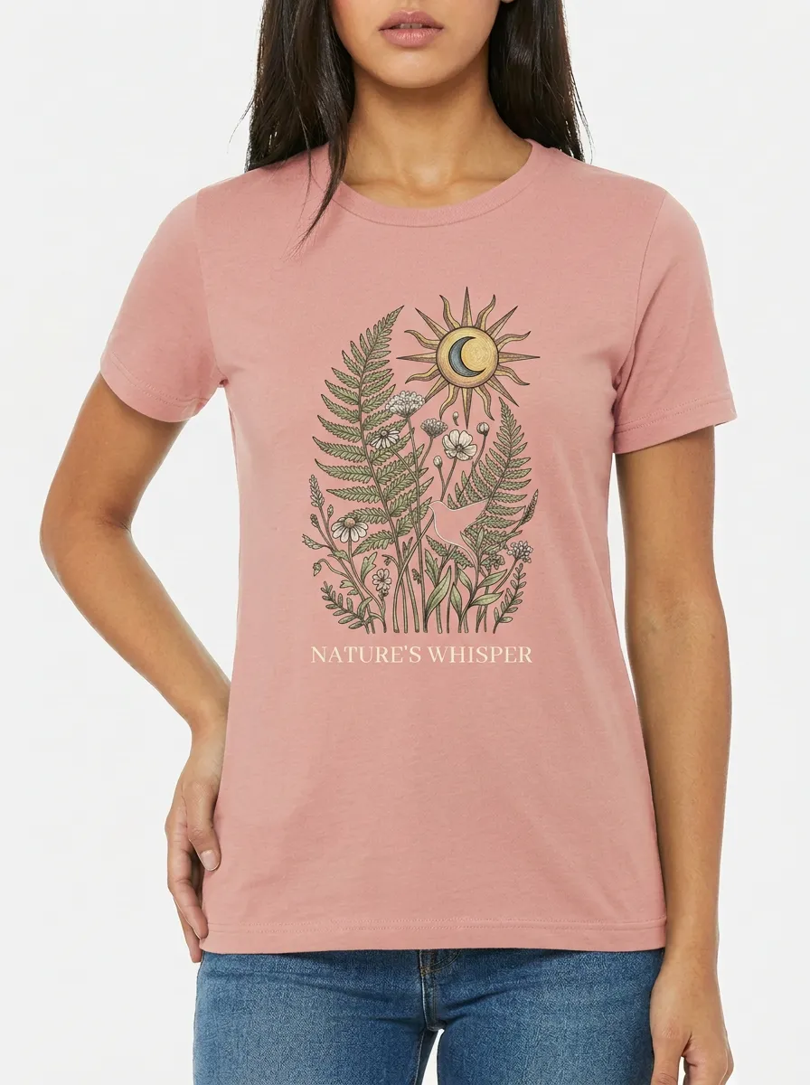 Women's Nature Sun Moon Fern Floral Graphic T-Shirt