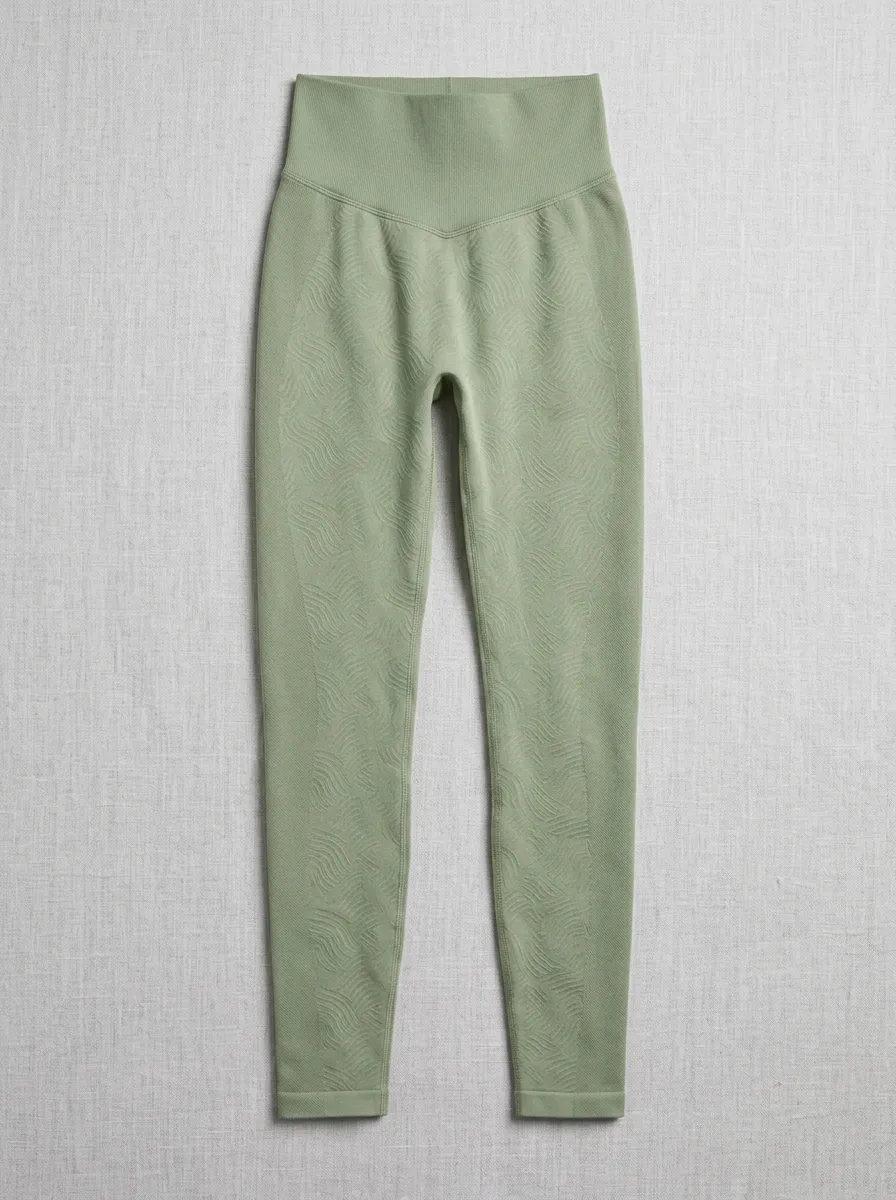 Women's Yoga Fitness Sage Green Textured Wave Pattern Printed Leggings