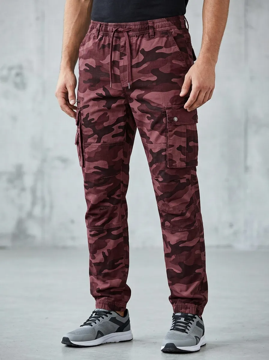 Men's Tactical Outdoor Grey Camouflage Printed Cargo Pants