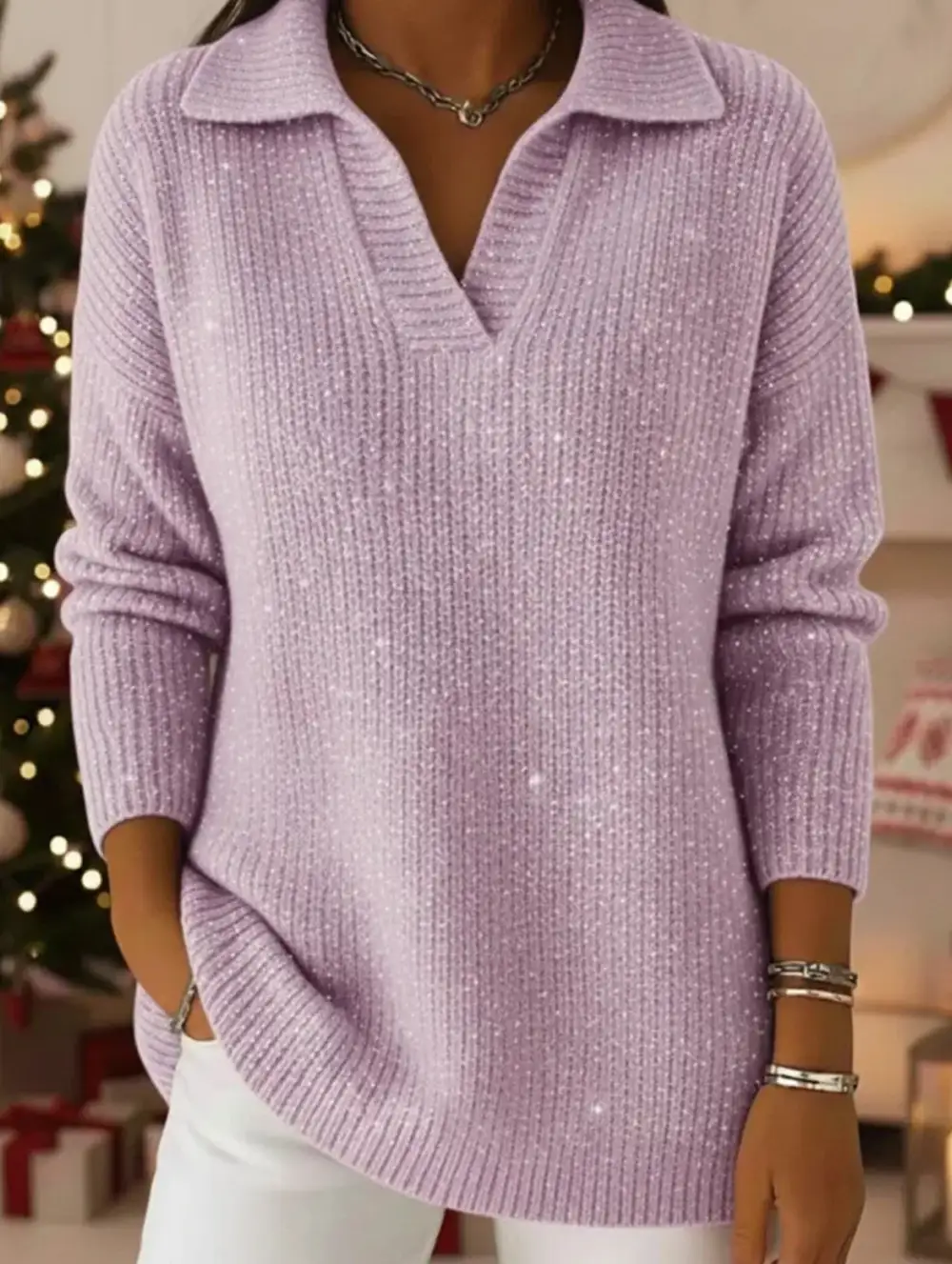 Long Sleeve Top with Sparkly Sweater