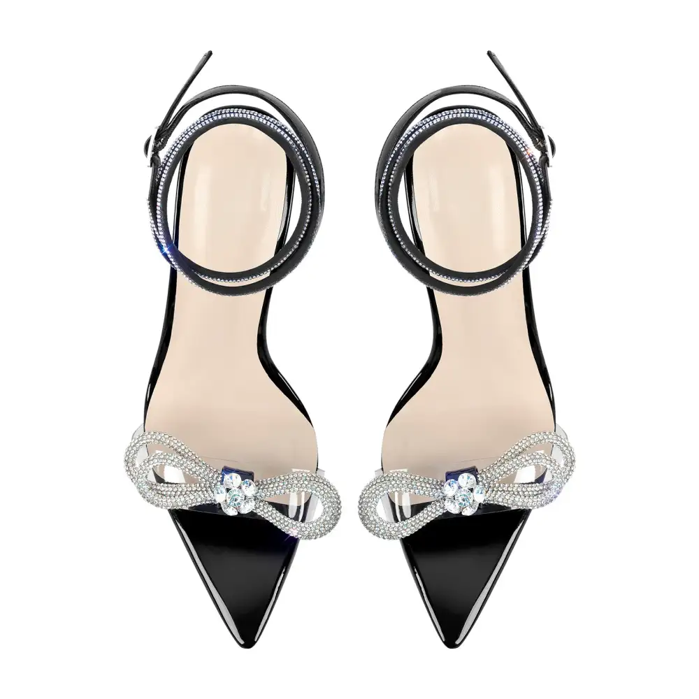 Rhinestone Bow Clear Chunky Heel Sandals