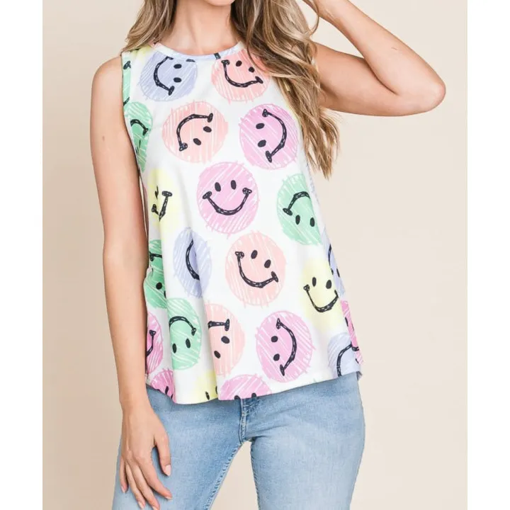 Smiley Face Round Neck Tank