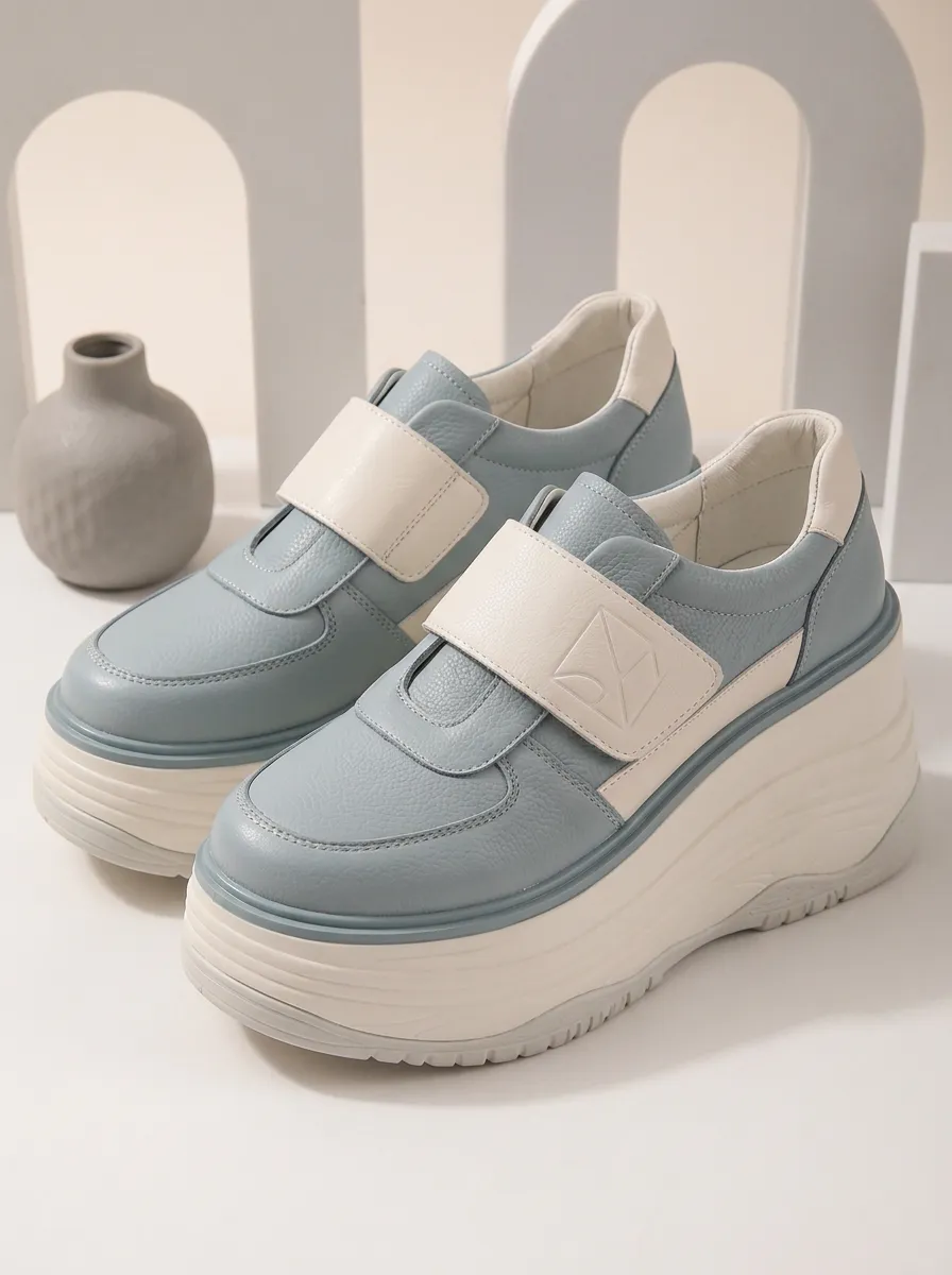 Color-Block Low-Top Geometric Women's Chunky Platform Shoes