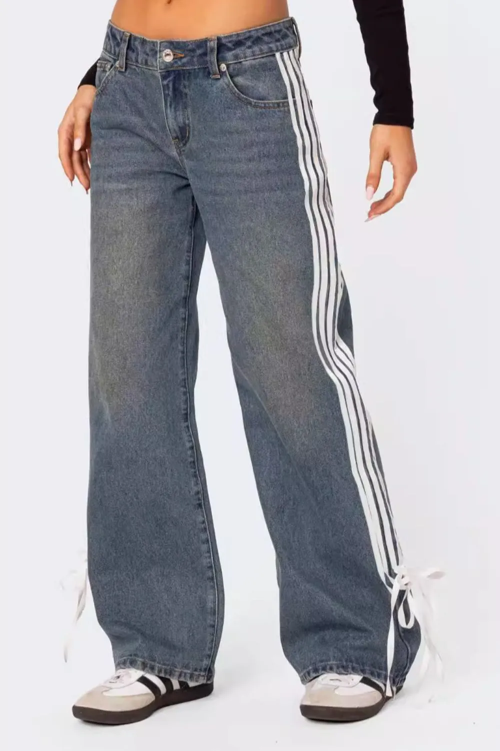 Side Striped Loose Fit Denim Jeans