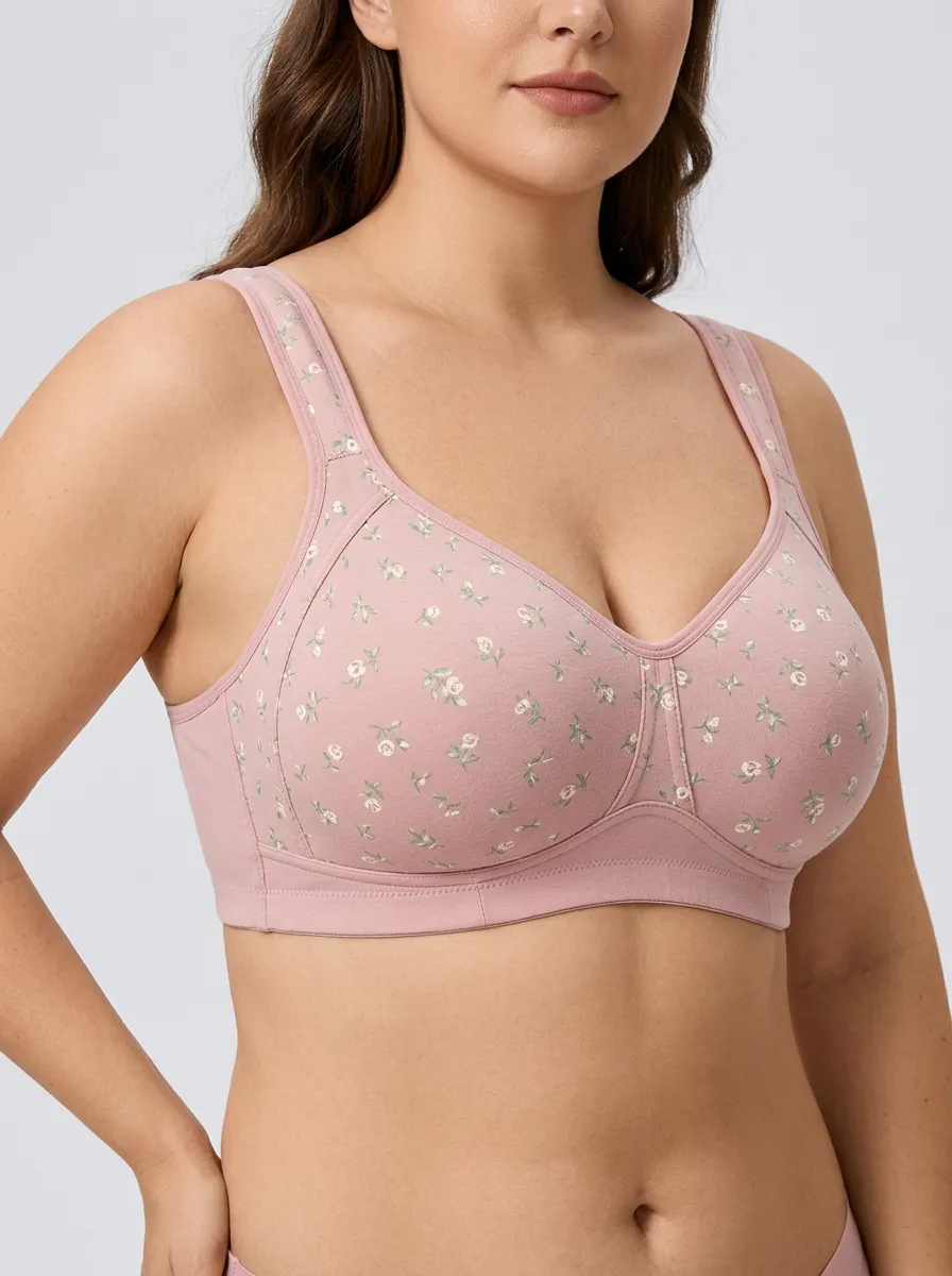 Women's Plus Size Dusty Rose Rose Floral Wide-Strap Wireless Bra
