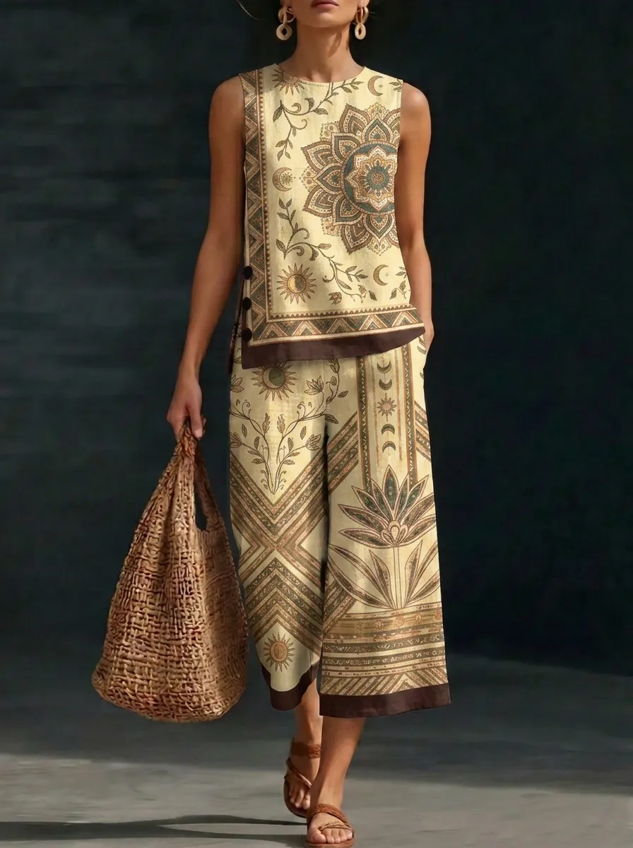 Women's Bohemian Mandala Sun Printed Sleeveless Set