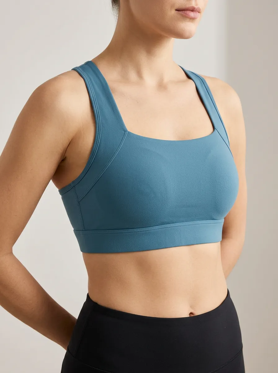 Women's Square Neck Wide Strap Panel Detail Studio Sports Bra