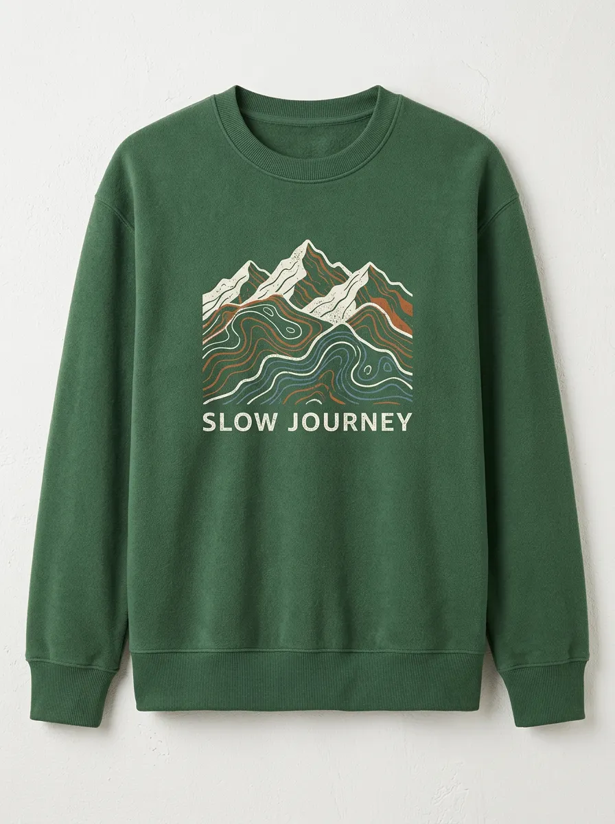 Unisex Nature Lover Slow Journey Mountain Printed Sweatshirt