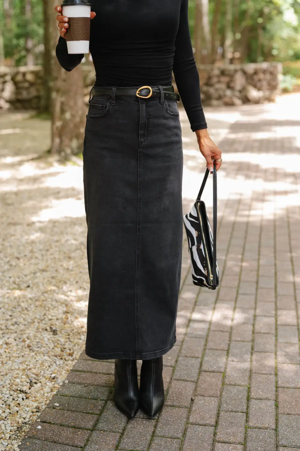 Denim Side Slit High Rise Midi Skirt