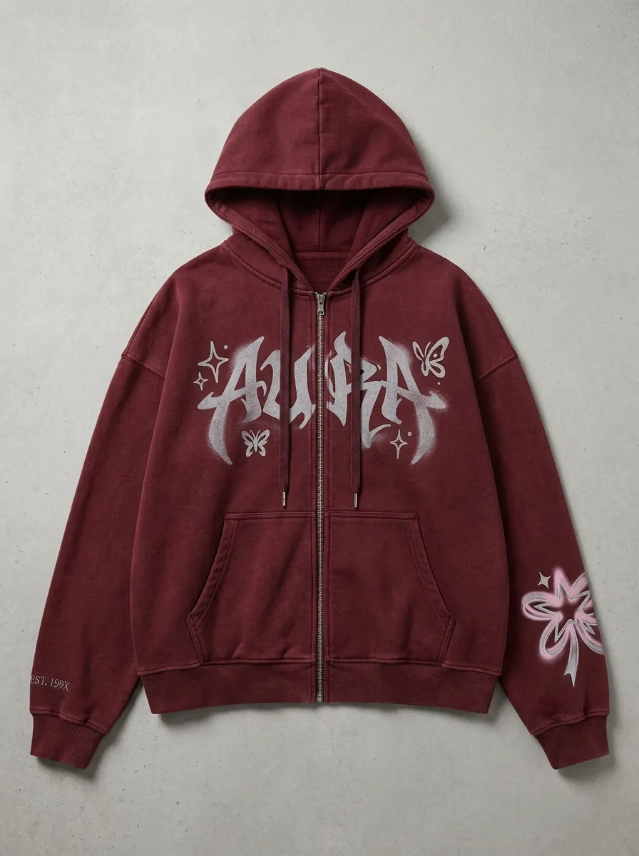 Unisex Streetwear Aura Butterfly Star Printed Zip-up Hoodie