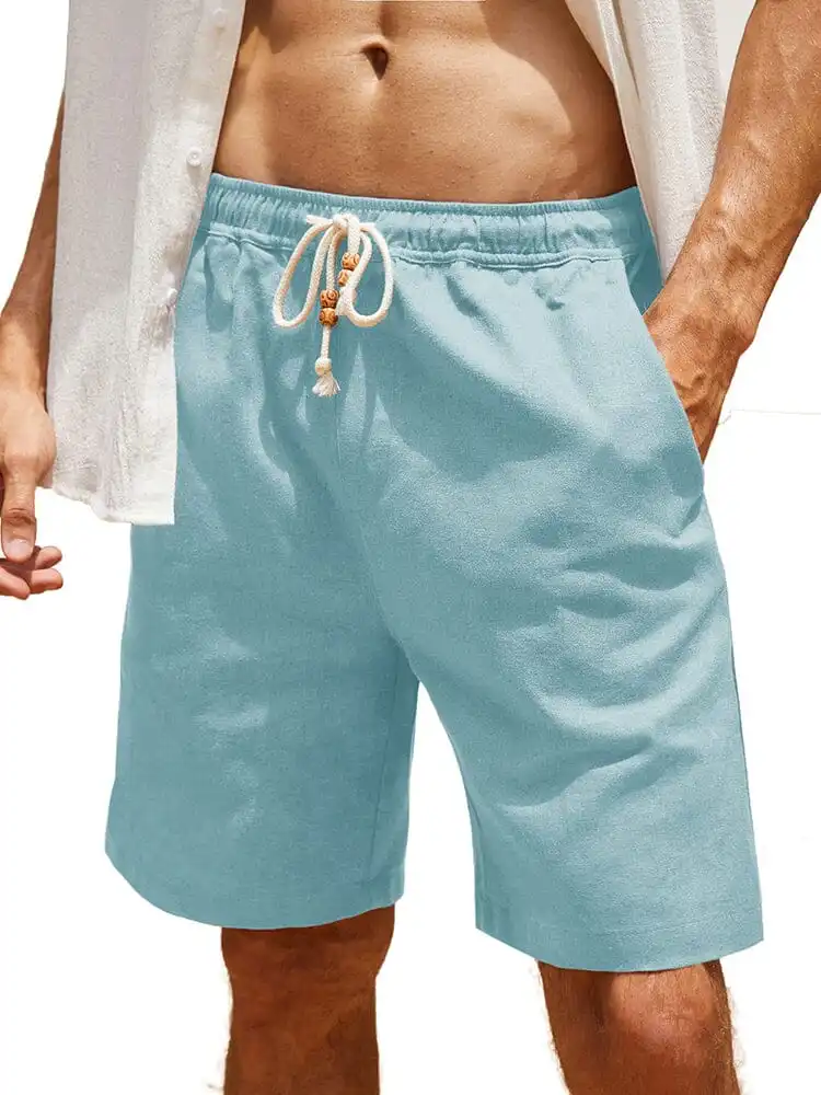 Casual Elastic Waist Linen Holiday Shorts