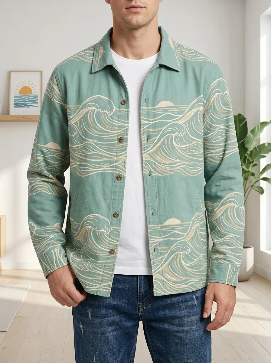 Men's Ocean Lover Sea Wave Printed Jacket