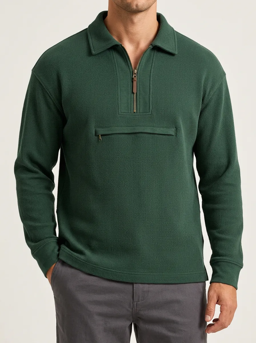 Daily Wear Half-Zip Waffle Knit Sweatshirt